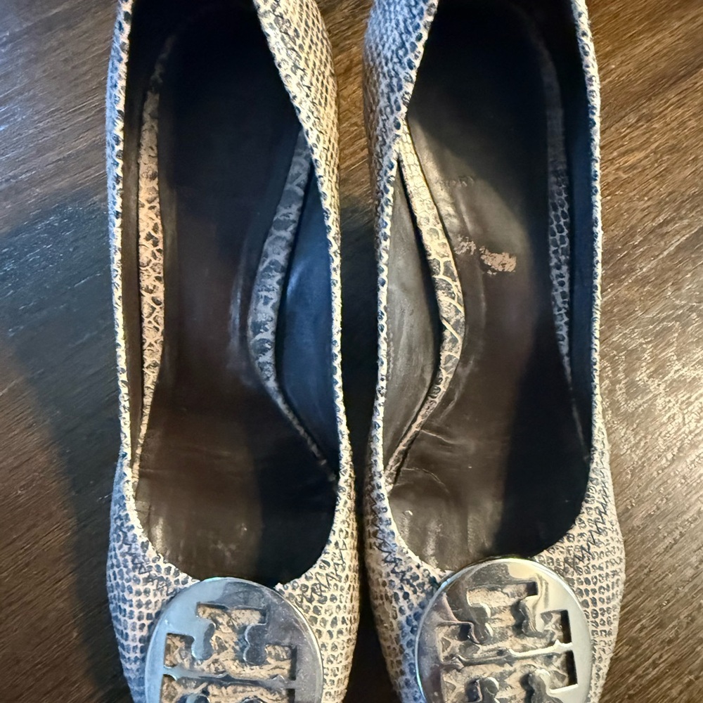 Tory Burch Tan Snake Print Flats
